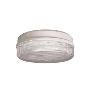 robus rc282dp 01 white all polycarbonate round traditional 2d bulkhead with prismatic diffuser ip65 28w gr10q 240v diao 284mm proj 87mm